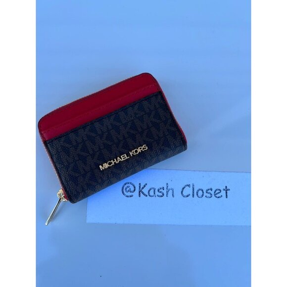 Michael Kors wallet zip around card case jet set travel MK signature brown flame - Picture 1 of 4